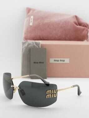 Miu Miu MU54YS 5AK5S0 Geometric Sunglasses - Gold/Dark Grey